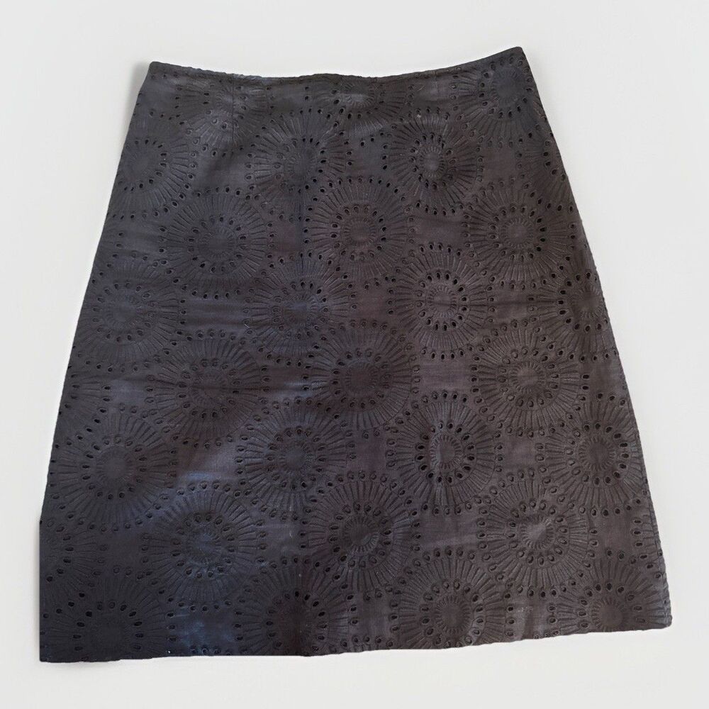 DUE PER DUE Size 8 Womens Black Eyelet Linen A-Line Knee Length Lined Skirt